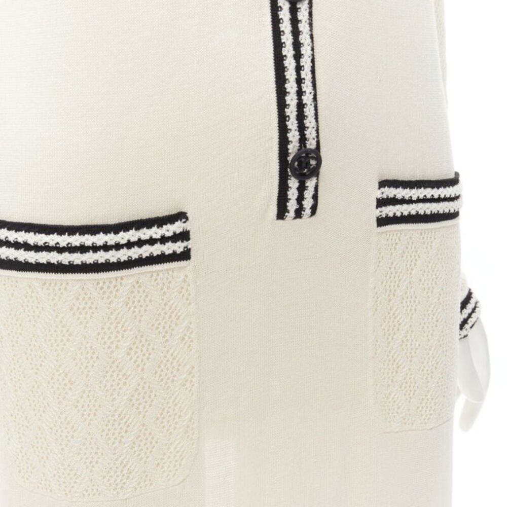 CHANEL cream beige 4-pocket black CC crochet knit midi dress FR38 S - Picture 8 of 8